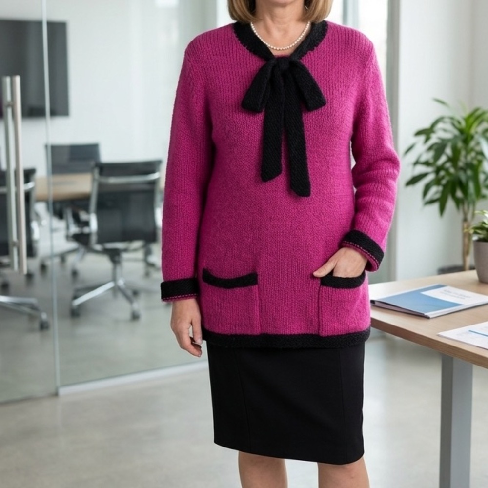 JH Collectibles Fuchsia Crewneck Sweater with Black Trim